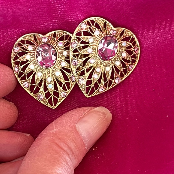 Heart Clip On Earrings Purple Amethyst - Picture 2 of 6